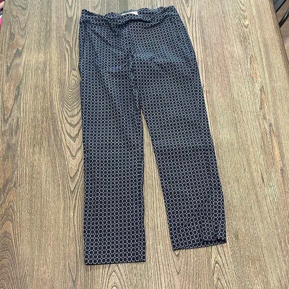 Margaret M Slimming Pants Pull-On Invisible Side Zip Pockets Geometric Navy Sz M - Picture 1 of 7